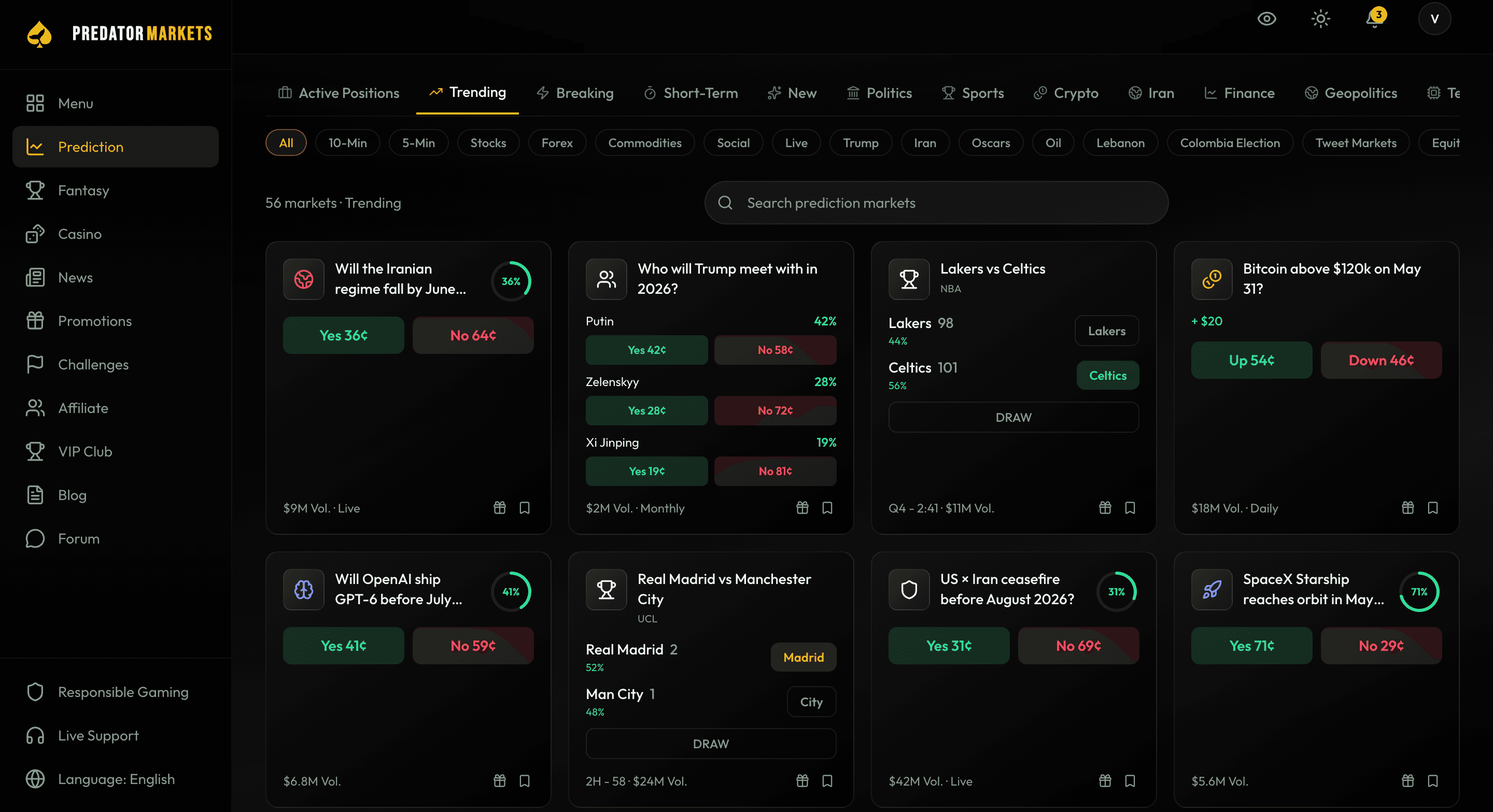 Trade live event markets